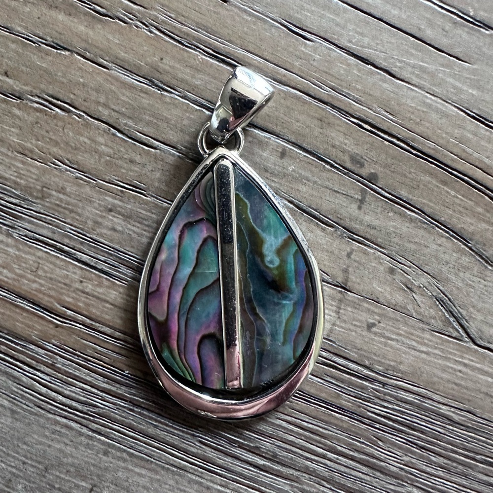 Lia Sophia Genuine Abalone Teardrop Pendant Silver Tone